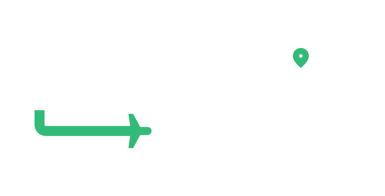 Flagship Transfers white logo featuring a green arrow and location pin, symbolizing airport transfers from Manchester to Liverpool.