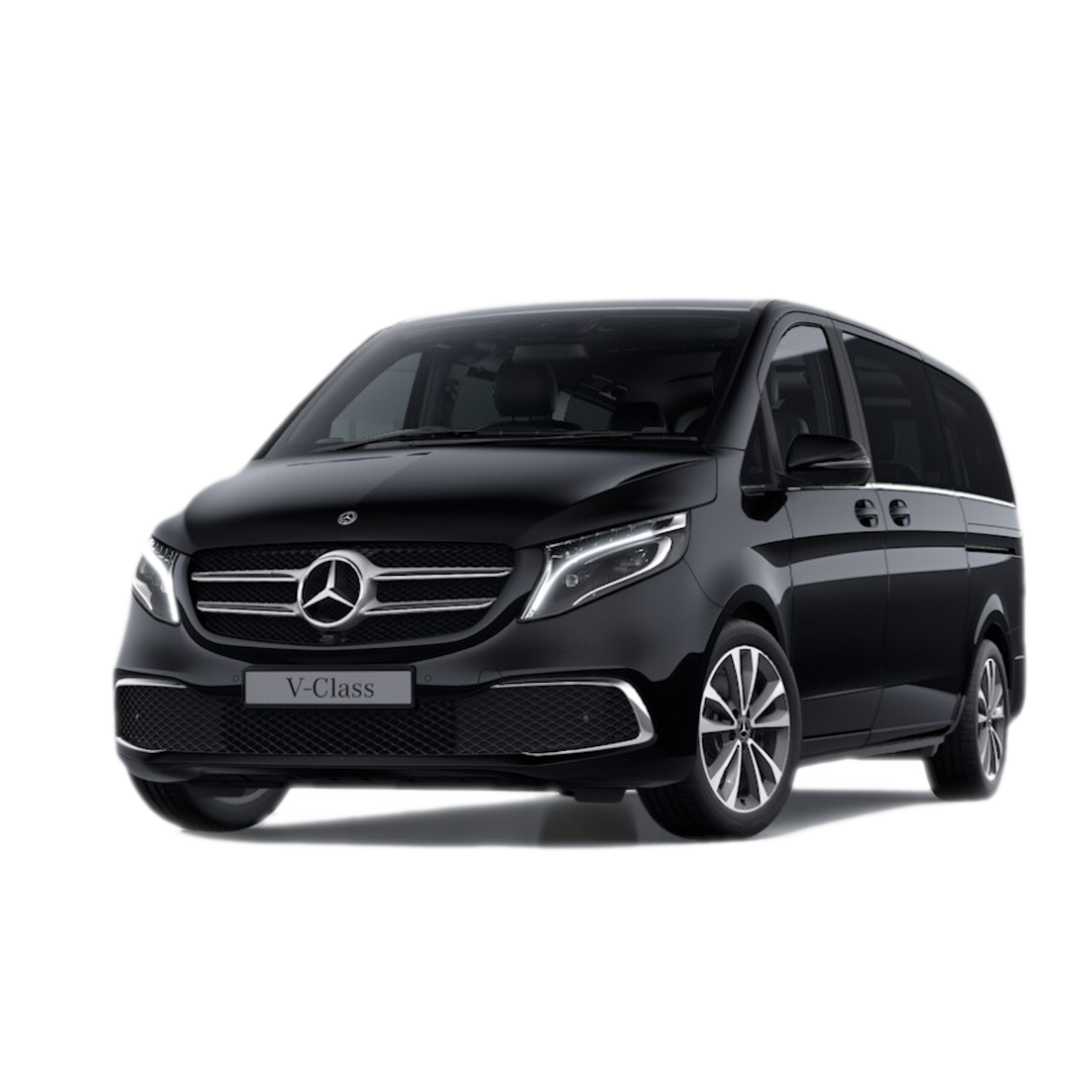   A sleek black Mercedes-Benz V-Class parked, perfect for Dublin airport taxi booking and stylish travel